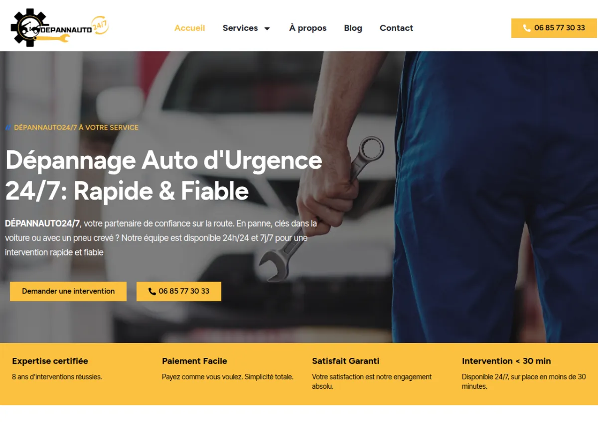 Site DepannAuto 24/7 conçu par Rimas Digital